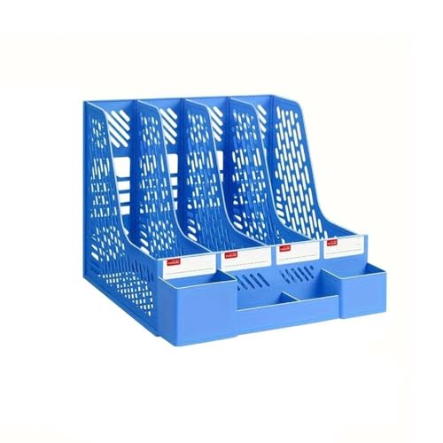 File Rack Desk Organizer File Folder, Desktop Magazine Holder, Office Sorter Rack, Vertical Dividers Letter Trays(Dark Blue)