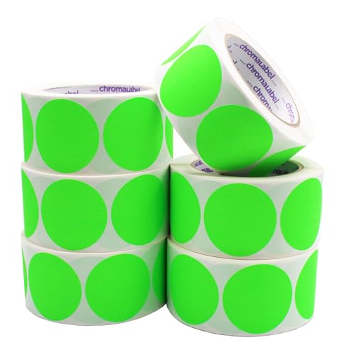 ChromaLabel 2 Inch Fluorescent Permanent Adhesive Color Code Label Kit, 6 Rolls, 3000 Stickers per Variety Kit