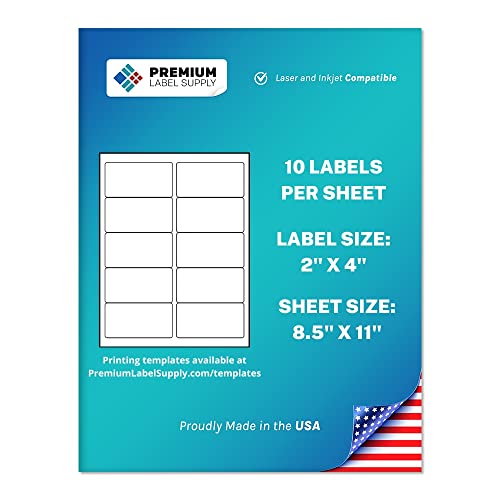 Premium Label Supply White Sticker Address Labels – 2" x 4" – Laser/Inkjet Compatible – (10 per Sheet), 1000 Sheets – 10,000 Total Adhesive Labels