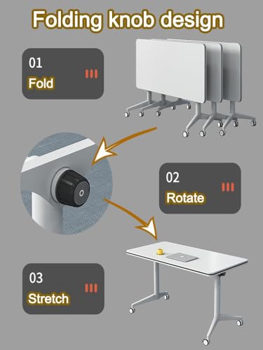 Folding Conference Table, Rectangular Conference Room Table Flip Top Mobile Training Table, with Four Locking Wheels, Rolling Meeting Table, for Office, Conference Rooms, Training Rooms(B,55x16x30in)