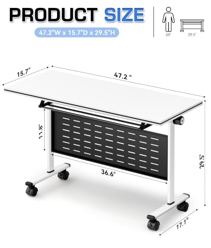 47in Folding Conference OffcieTables, Heavy-Duty Commericial Mobile Table, Modular Training Table with Wheels & Privacy Panel for School Classroom,Library,Training Center,Seminar, Office (2 PACK)
