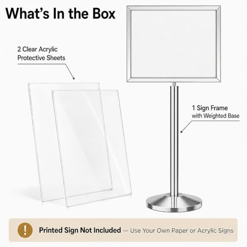 CCW 22 X 28" Horizontal Pedestal Floor Sign Frame, Polished Stainless Steel