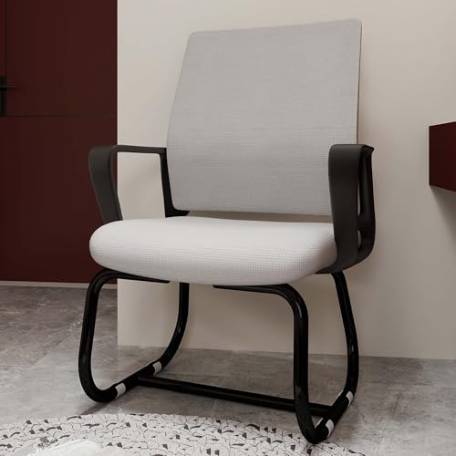 MWrouqfur Office Guest Chair with Arms - Modern Mesh Back Reception Chair for Waiting Room, Conference Room & Office, Breathable Upholstered Seat with Metal Frame, 350lbs Capacity (Black+ Gray)