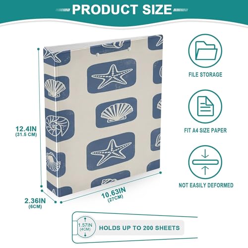 Xpdkjwd Shell Themed Pattern 3 Ring Binder Can Hold 200 Letter Size Binders, Suitable for Home, Office, Dormitory, 2Pcs