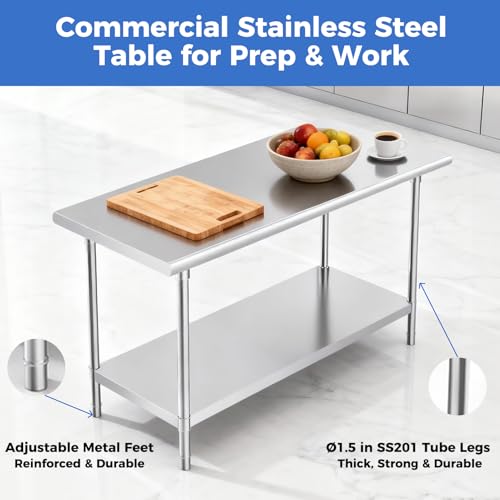 OSTBA Stainless Steel Prep Table 30 x 48 Inches with Backsplash