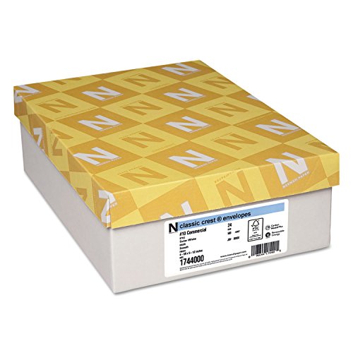 Neenah Paper 1744000 Classic Crest #10 Envelope, 4 1/8 x 9 1/2, Solar White (Box of 500)