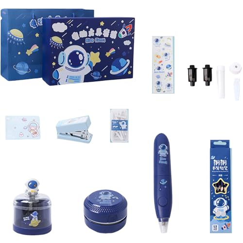 Nawwgy Electric Stationery Set Gift Box Battery Operated Electric Stationeries Multifunction Automatic Pencil Sharpener Electric Eraser for Student Office Study