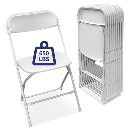hiLISS White Folding Chairs 10-Pack,Portable Events Chairs, Plastic Folding Chair, Stylish 650 lb Capacity for Party, School and Church