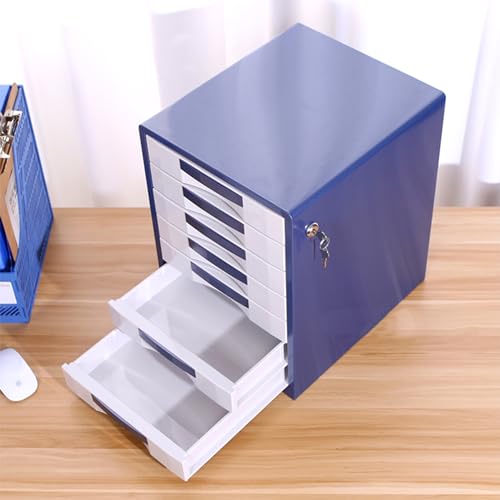 Desktop File Data Cabinet,flat file cabinet, with Security Lock A4 Box for Office , Desktop Cabinet with Safety Lock, 5/7 Tier Brown/blue cabinet, Increase Office Work Efficiency. ( Color : Blue , Siz