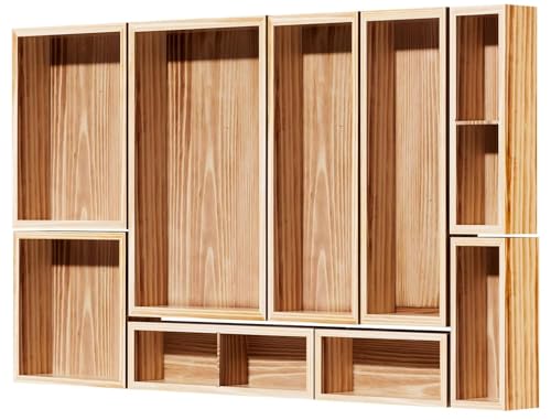 9-Pack Solid Wood Junk Drawer Organizer, Modular Desk Drawer Tray & Accessories with Non-Slip Pad, Multi-Use for Kitchen, Office, Bedroom Dresser, Utensil, Makeup, Stationery, Tea Bags & Coffee Pod