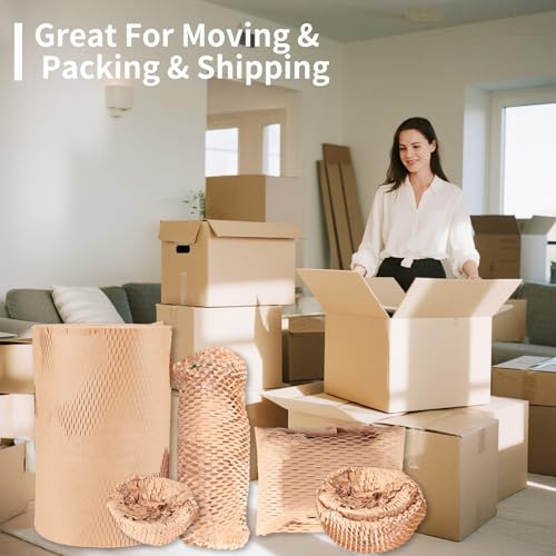 Viecam Eco-Friendly Honeycomb Packing Paper - 15" x 1700' | 100% Recyclable Kraft Material, Ideal for E-Commerce, Moving, and Small Business Shipping