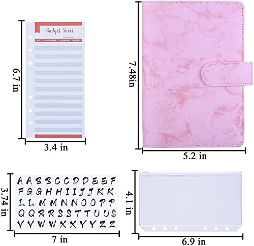 QERTYHKK A6 PU Leather Budget Binder with Pockets, Expense Sheets, Sticker Labels, Money Saving Cash Envelopes System