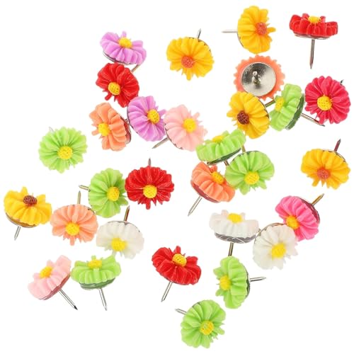 60 Pcs Daisy Thumbtip Push Pins for Wall Desk Tacks Decorative Office Delicate Pushpins Map Supplies Daily Use Whiteboard