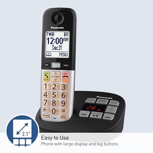 Panasonic Cordless Phone, Easy to Use with Large Display & Big Buttons, Flashing Favorites Key, Flashlight, Call Block, Volume Boost, Talking Caller ID, House Phones, 3 Handsets - KX-TGU433B