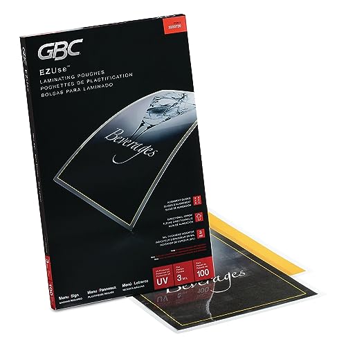 GBC Laminating Sheets, Thermal Laminating Pouches, Menu Size, 3 Mil, EZUse, 100 Pack (3200720)