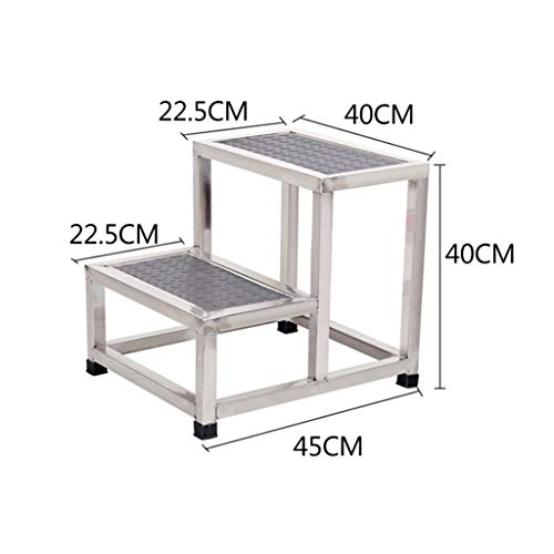 FLYIFE Step Stool Stainless Steel Footstool, Two Steps Ladder Stool Two Layer Small Ladder Hospital Family Platform Ladder Instruments Household Ladder/Grey