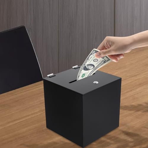 Acrylic Donation Box, Deluxe Donation Box Tip Jar Ballot Suggestion With Lock & 2 Keys, Money Storage Container for Voting, Charity, Ballot, Contest, Suggestions. (10 * 10 * 10in)