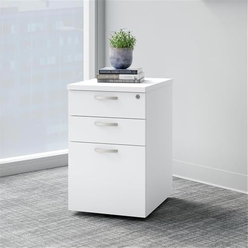Bush Business Furniture Easy Office 3 Drawer Mobile File Cabinet in Pure White