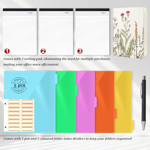 Leathario Portfolio Binder, Includes 5 Folder Index Dividers and 3 Notepads, 3-Ring Folder Organizer, Padfolio with Zipper, Vegan Leather Tablet Sleeve, Business Office Conference Clipboards