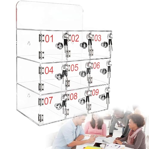 GenSDH Transparent Wall-Mounted Safe for Mobile Phones,with Locks & Keys,Perfect for Classrooms,Offices,Gyms & Schools - Secure Storage Solution,9Slots