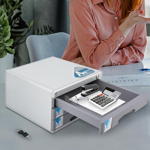 KSSTEVNBD Literature Organizer with 5 Drawers Aluminumy Desk Storage Box Lockable File Organizer Desktop Drawer Organizer for Supplies School Home/3 Drawers