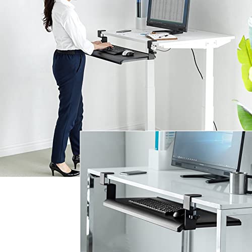 GAZOGJ Keyboard Tray Under Desk Clamp-On Keyboard Drawer Platforms - Push-Pull Keyboard Tray Sliding Under Desk - Ergonomic for Home Office,Easy to Install Desk Extender,Adjusta,