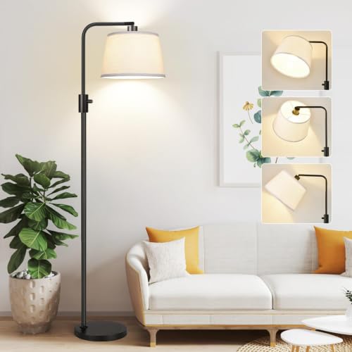 Nintiue 【Upgraded】 Dimmable Floor Lamp, 1000 Lumens LED Bulb Included, Arc Floor Lamps for Living Room Modern Standing Lamp with Linen Shade, Tall Lamp for Bedroom Office Reading Dining Room- Black