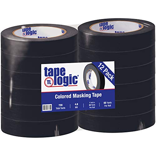 Aviditi Tape Logic 1 Inch x 60 Yards, General Purpose Colored Masking Tape, Black (Pack of 12) - Great for Home, Office, Arts, Crafts, DIY, Labeling and Coding