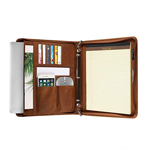 YIWEN Leather 3 Ring Binder Portfolio Zippered for 8.5 x 11 Notepad