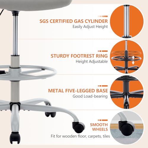 Sweetcrispy Tall Drafting Chair, High Office Desk Chair with Lumbar Support