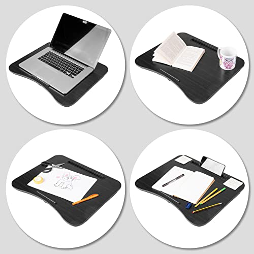 Duronic Laptop Tray with Cushion DML432 | Ergonomic Lap Desk for Bed, Sofa, Car | Built-in Tablet Holder | Bean Cushion Pad | Brown | Portable Design with Carry Handle| for Home/Office