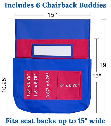 Carson Dellosa Chair Pockets for Classroom, Blue & Red, 6-Pack