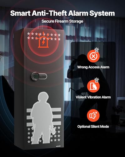 VEVOR 10-12 Gun Safe, Long Gun Cabinet for Rifles and Pistols, Quick Access Rifle Safe with 4 Pistol Pockets and 3 Adjustable Racks, Large Digital Cabinet with Key and Password Lock(Assembly Required)