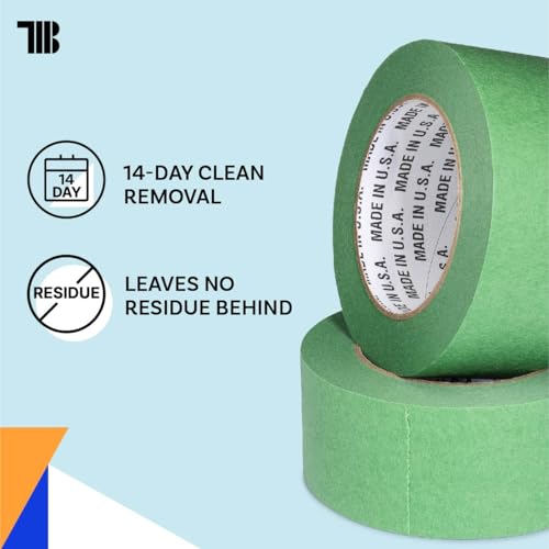 High Tack Green Painters Tape, 2 inch x 60 Yards, Case of 24 Rolls, Made in America, Clean Removal Green Masking Tape, Strong & UV Resistant