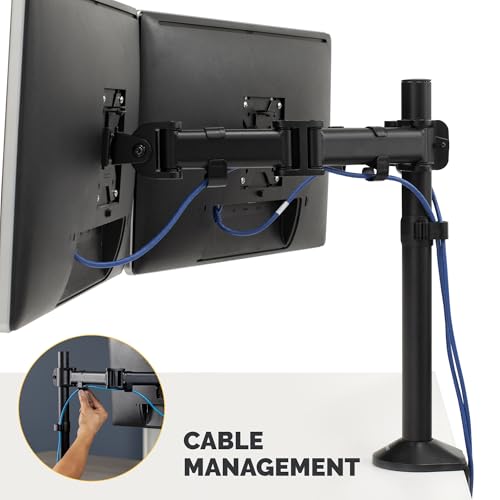 Fellowes Reflex Series Adjustable Monitor Arm for Desk, Supports 27-Inch Monitors, Ergonomic Dual Monitor Stand with VESA Mount, Easy Setup with Grommet or Clamp, 8502601-Black