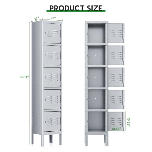 INTERGREAT Metal Locker for School Office Gym Metal Storage Locker Cabinet for Employees Students Steel Locker Triple Tier with 5 Door Gray