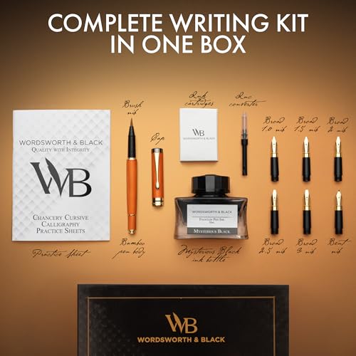 Wordsworth & Black Luxury Bamboo Cherry Calligraphy Pen Set, 6 Nibs