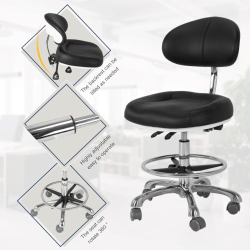 Ergonomic Drafting Chairs with Backrest & Foot Rest for Studio/Classroom/Lab/Counter/Medical/Tattoo Swivel Tall Office Chair Pneumatic Esthetician Drafting Stools Load Up 350LBS Capacity