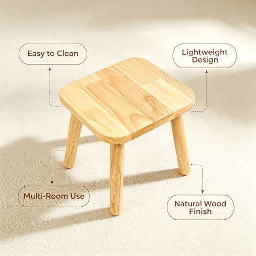 11In Wooden Step Stools for Adults,Solid Rubber Wood Non-Slip Step