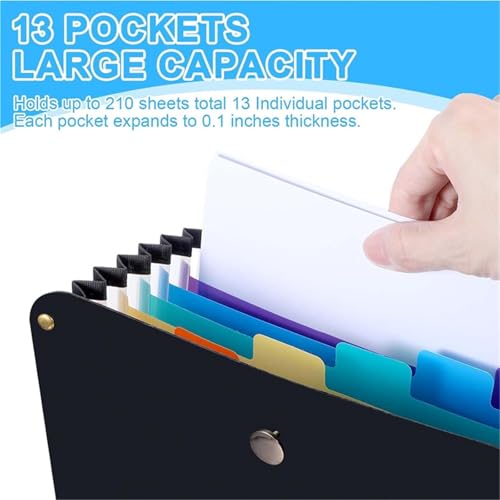 Expandable Accordion Filing Folders 2 Pcs Expanding File Folder, 13 Pockets Vertical Accordion Organizer,for Classroom,Office and Travel