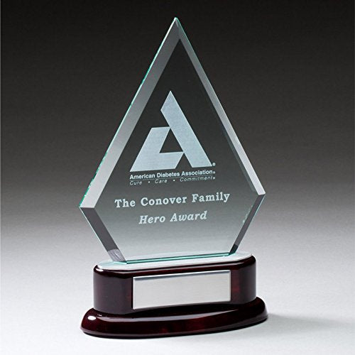 SHOP AWARDS AND GIFTS Personalized Glass Arrowhead Trophy Award on Rosewood Piano Base, Customizable Engraved Work Business Corporate Prizes, 9-1/4 Inch