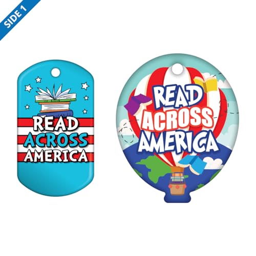 2024 Celebrate Read Across America Day School Pack for 100 Students: Five Items per Student- 2 Brags Tags w/ 4 in. Chain, Bookmark w/Tassel, & Rubbery 3D Brag Stick.