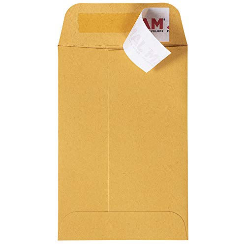 JAM PAPER #4 Coin Business Commercial Envelopes with Peel and Seal Closure - 3 x 4 1/2 - Brown Kraft Manila - Bulk 250/Box