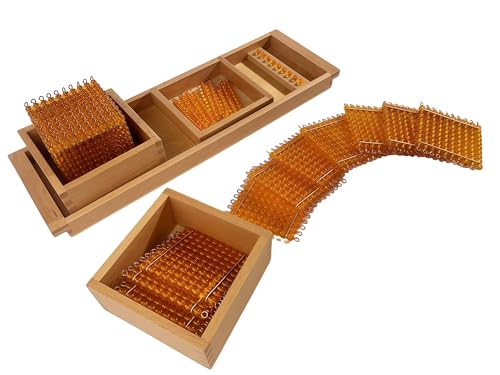 Premium Montessori Decimal System Set with Golden Beads& Trays - Working Set for Place Value & Operations, Math Materials for Kids 4-7+, Beechwood Box 16" (Introduction to Decimal Symbols with Trays)