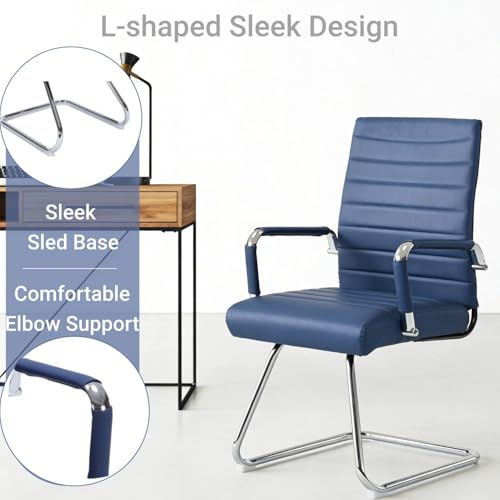 Whiterye Faux Leather Office Desk Chair No Wheels, Mid-Back, Blue
