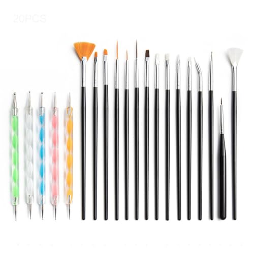 QVEZPRYX Mandala Tool 20-piece Set Spiral Dot Drill Pen Black Plastic Rod Crocheted Nail Art Brush
