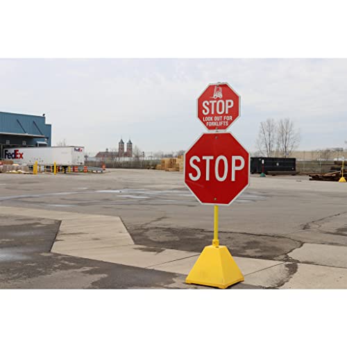 Ideal Shield Portable Sign Base with 96" Sign Holder Post, Red, Includes Adjustable Sign Brackets