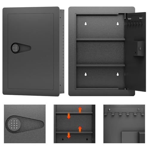 Heavy Duty Wall Safes with Removable Shelves, Digital Keypad Depository Safe with Hidden Lower Compartment for Firearms, Gun, Valuables