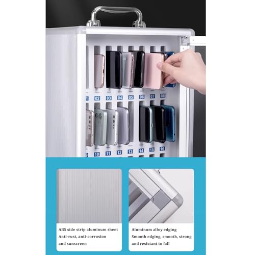 Classroom Office Cell Phone Locker Cabinet,12/24/36/48/60 Slot Aluminum Alloy Clear Pocket Chart Cell Phones Storage Cabinet,Wall-Mounted Mobile Phone Safe Deposit Box with Safety Lock & Handle