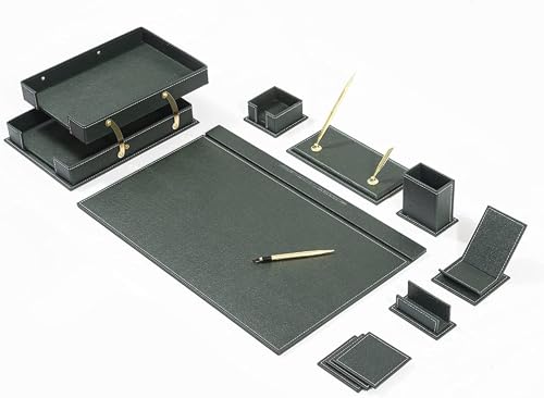 MOOGCO 12-Piece Leather Desk Set — Desk Pad 23.2" x 15.4", Double Document Tray, Pen Holder — Desk Organizer Set for Home Office & Executive Desk Accessories